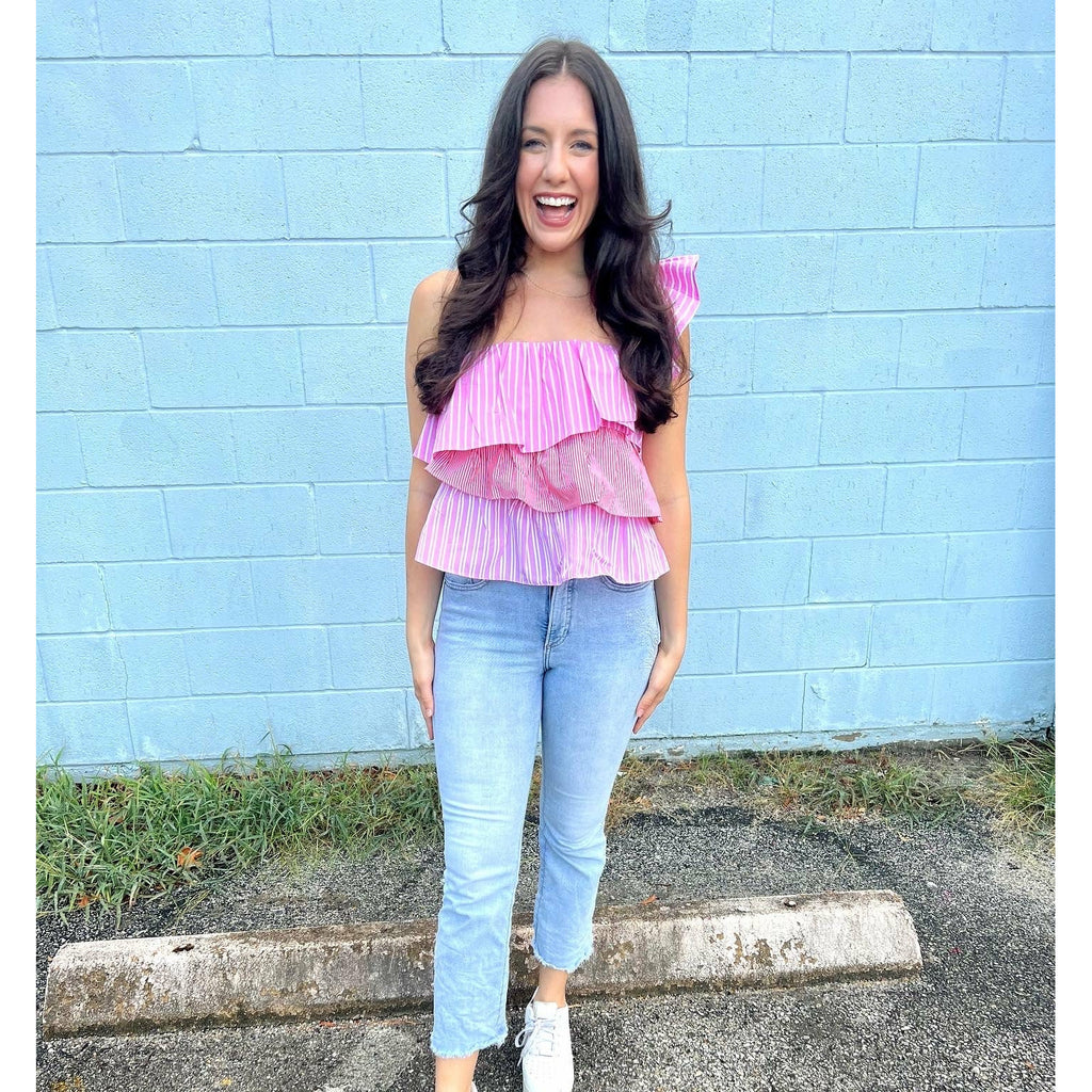 Pink Ruffled One-shoulder Top