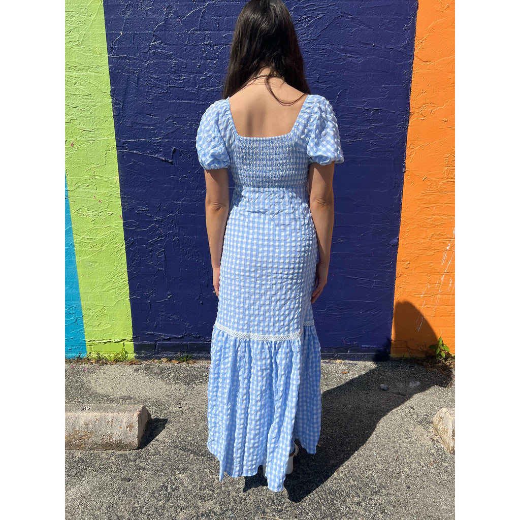 Blue Gingham Maxi Dress